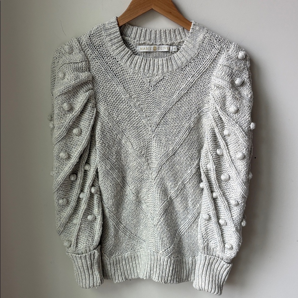 Marie Oliver Bridget Sweater in Grey Mist Pom Pom Puff Sleeves Après Ski Size XS